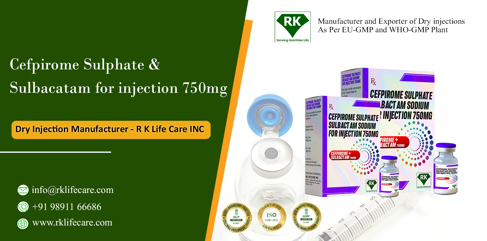 Veterinary Cefpirome Sulphate and Sulbactam for injection 750mg manufacturer