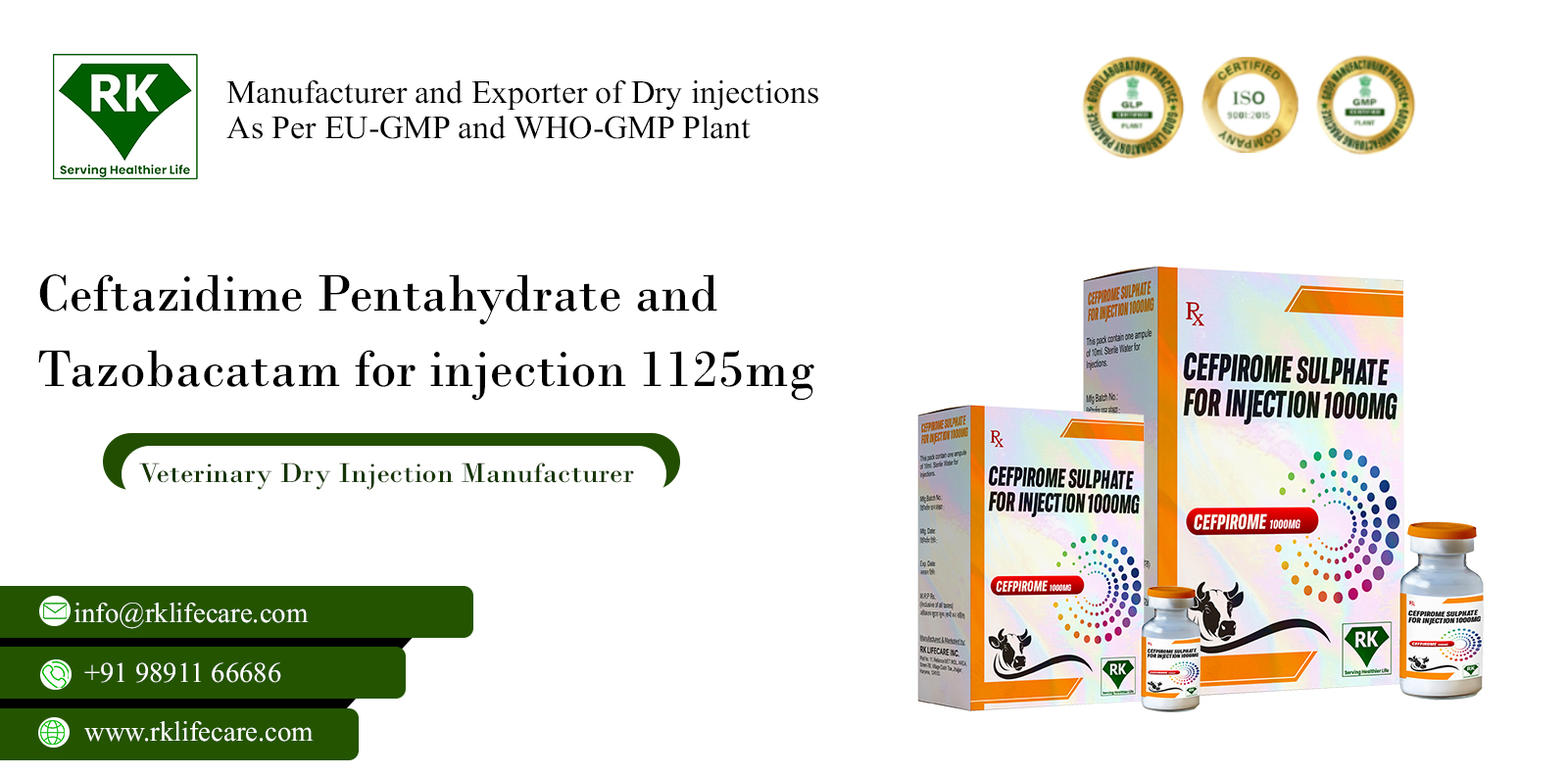Veterinary Cefpirome Sulphate injection 1000mg Manufacturer in India