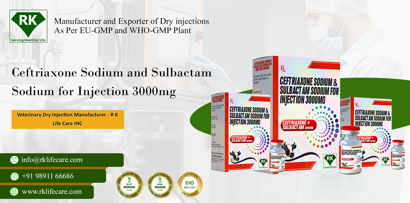 Veterinary Ceftriaxone Sodium and Sulbactam Sodium for Injection 3000mg