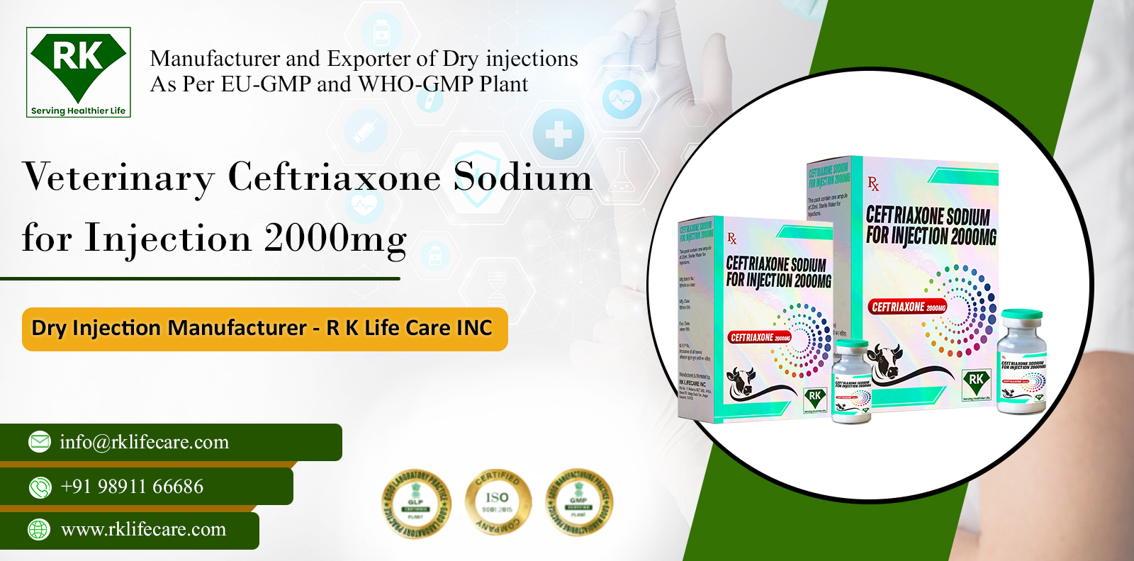 Veterinary Ceftriaxone Sodium Injection 2000mg Manufacturer 