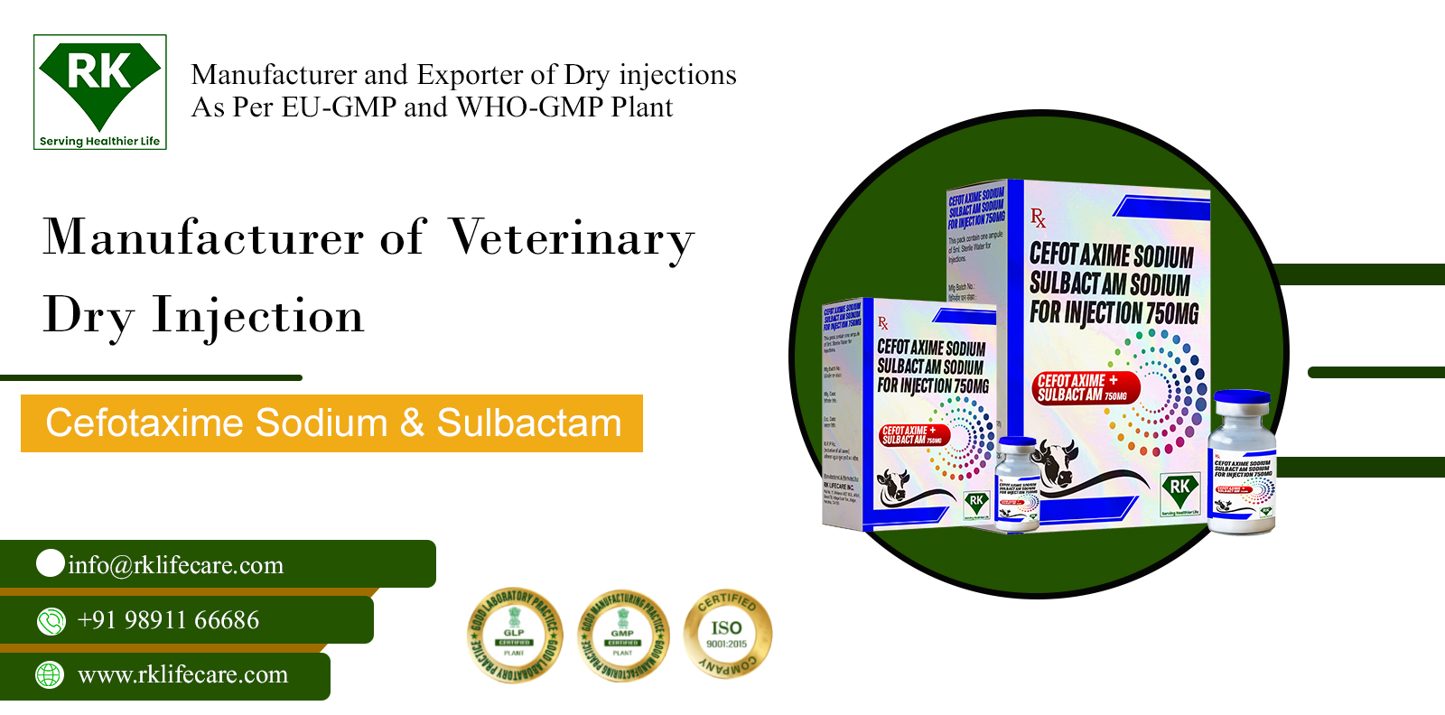 Manufacturer of Veterinary Dry Injection Cefotaxime Sodium and Sulbactam 750MG