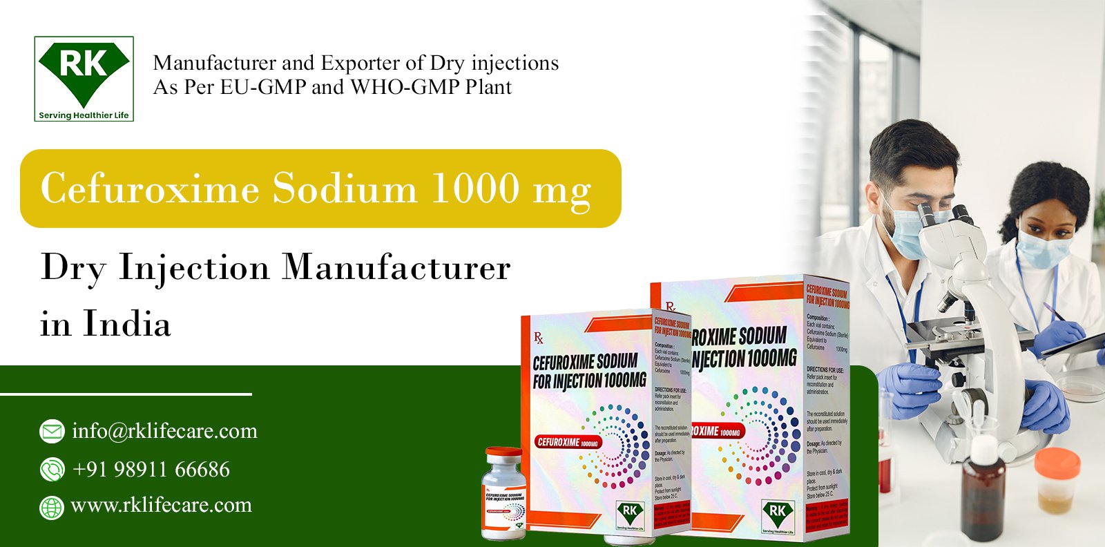 Cefuroxime Sodium 1000mg Dry Injection Manufacturer in India – R K Lifecare IN