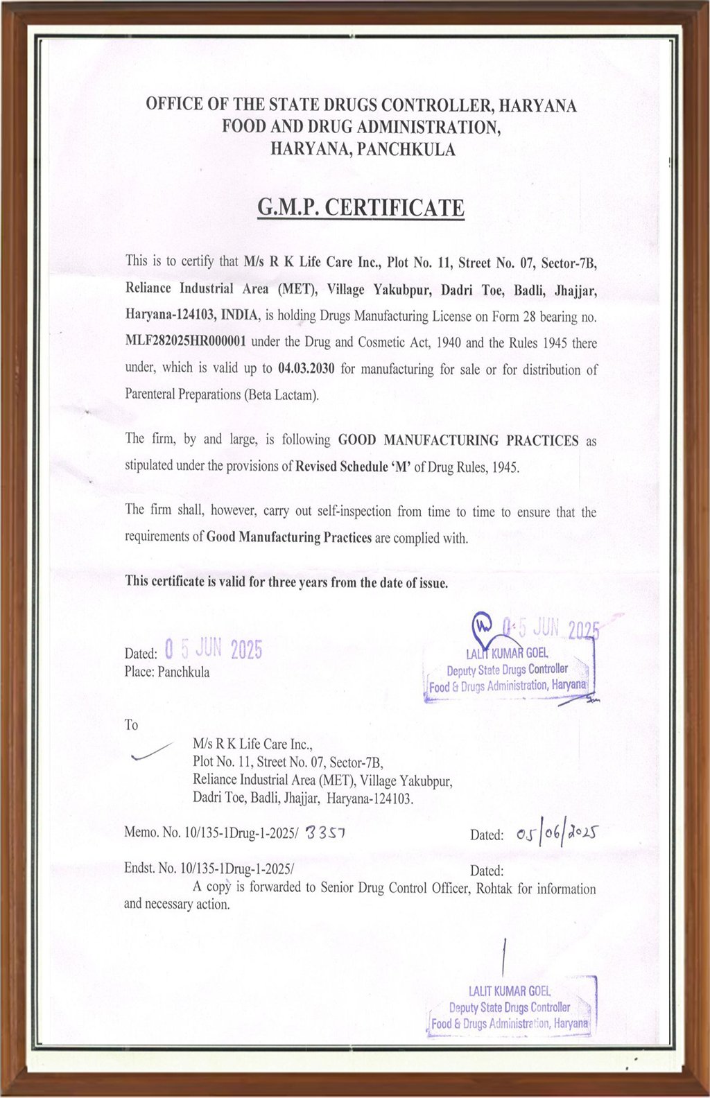 G.M.P Certificate